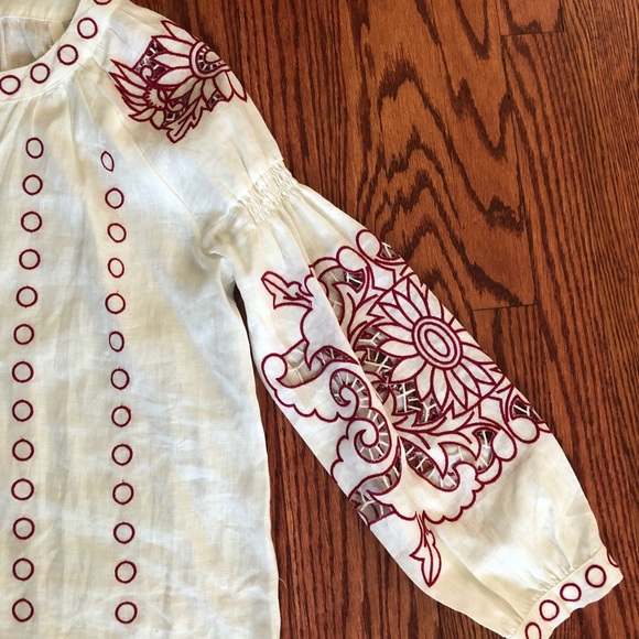 Anthropology Embroidered Beautiful Linen Blouse XS - Picture 5 of 8